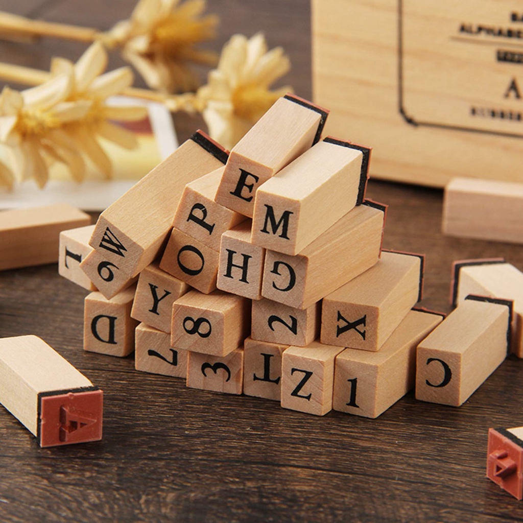 Alphabet Stamp Set Stempel Huruf Alfabet Stempel Cap Kayu Karet / Rubber Stamp Set With Ink