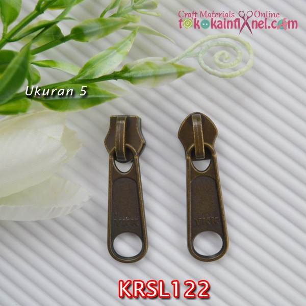 Krsl122 Kepala Resleting Besi Ykk Untuk Rel Plastik / Nylon Kuning Bakar Uk 5 Per Butir