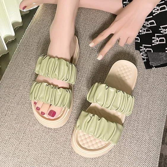 TBIG [COD] Sandal Slip On Wedges KIRASANDAL Wanita Sepatu Korea Style Sekolah Kuliah