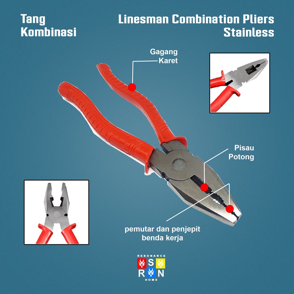 Tang Kombinasi Merah Murah l Tang Karet l Linesman Combination Pliers Resonance Home