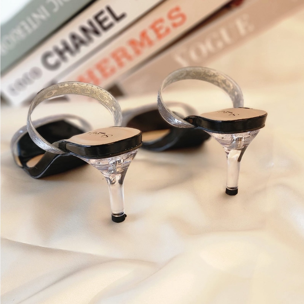 Arlaine - Elonia High Heels Wanita / Sandal Heels Wanita / Heels Brukat Kaca / Heels 7cm / Heels Pesta / Heels Kondangan