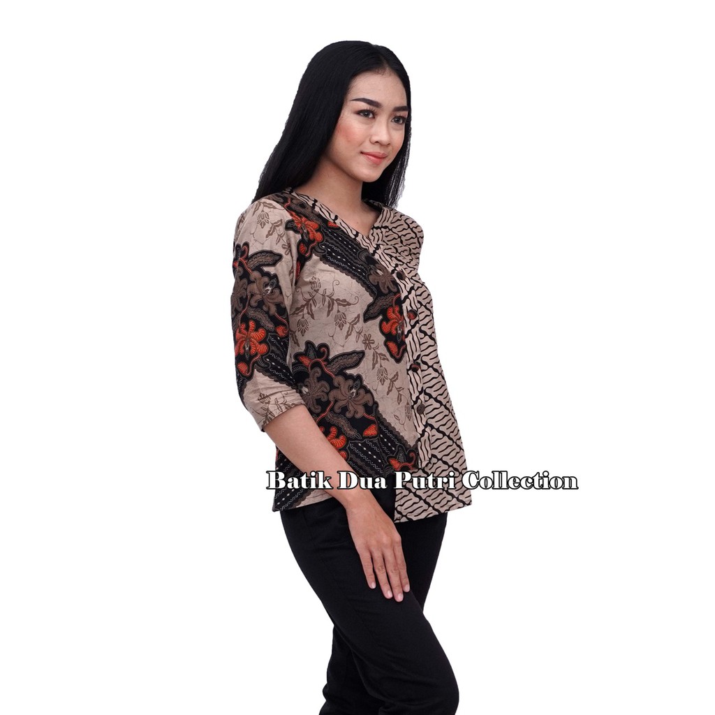 Couple Batik Atasan Wanita Kemeja Batik Pria Cokmud Oren By Batik Dua Putri Collection