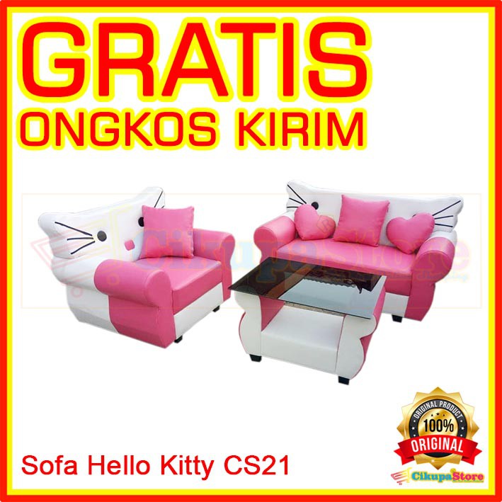 SOFA HELLO KITTY SUPER MEWAH + MEJA ORIGINAL BERGARANSI (Kursi Ruang Tamu, Sofa Anak)