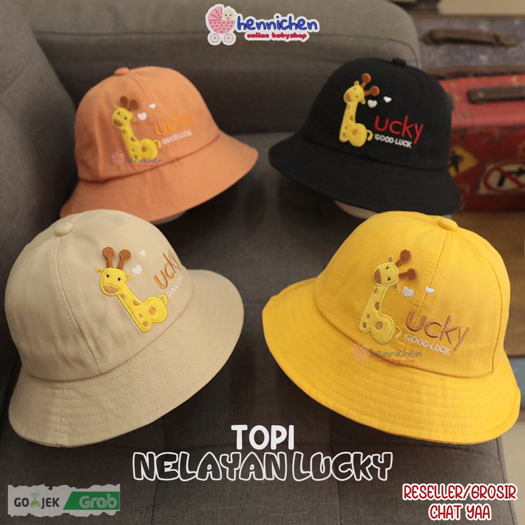 TOPI ANAK LUCKY GOODLUCK MODEL NELAYAN BUCKET HAT TOPI ANAK IMPORT