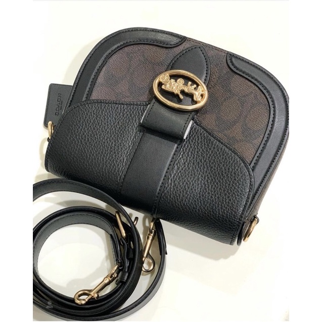coach signature georgia saddle bag colour black brown