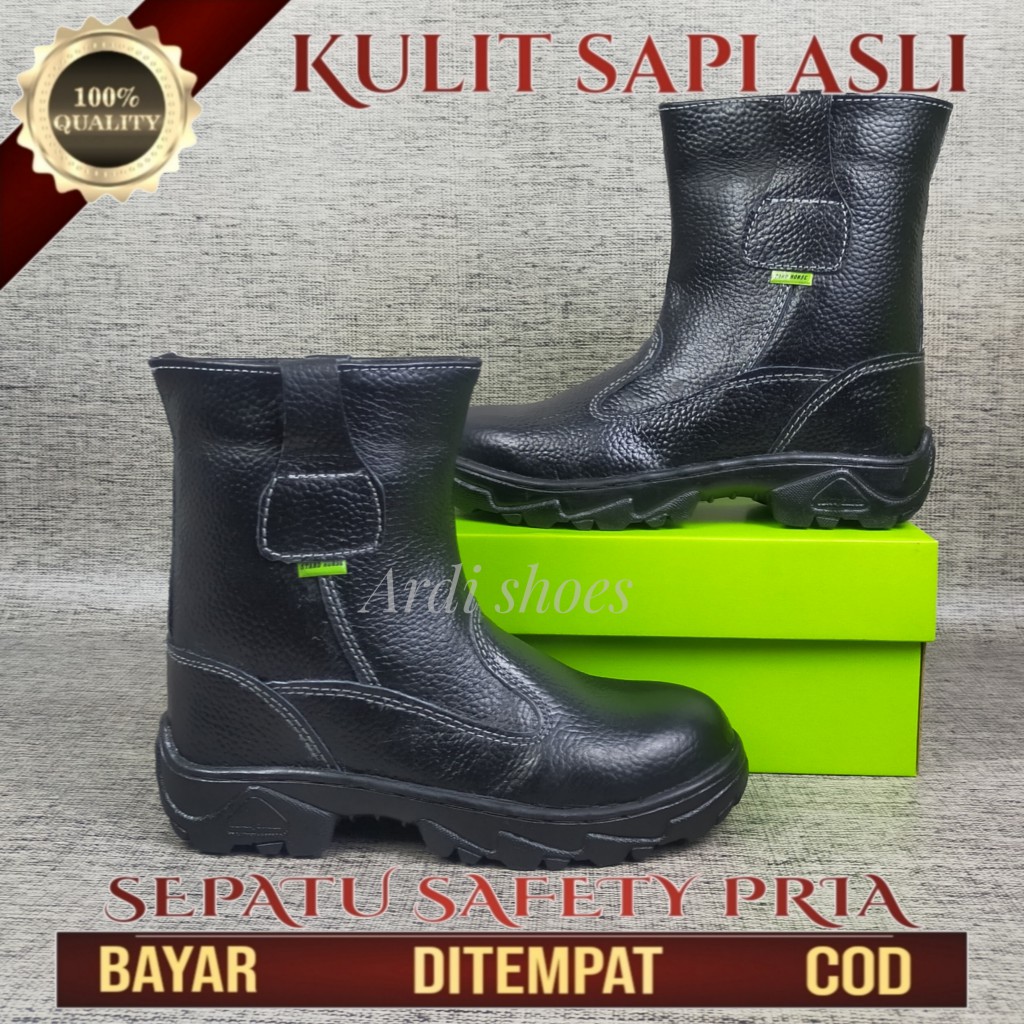 Sepatu Safety Boots Pria Kulit Asli Sepatu Tinggi Proyek Septi Cowok Lapangan Sepatu Ujung Besi