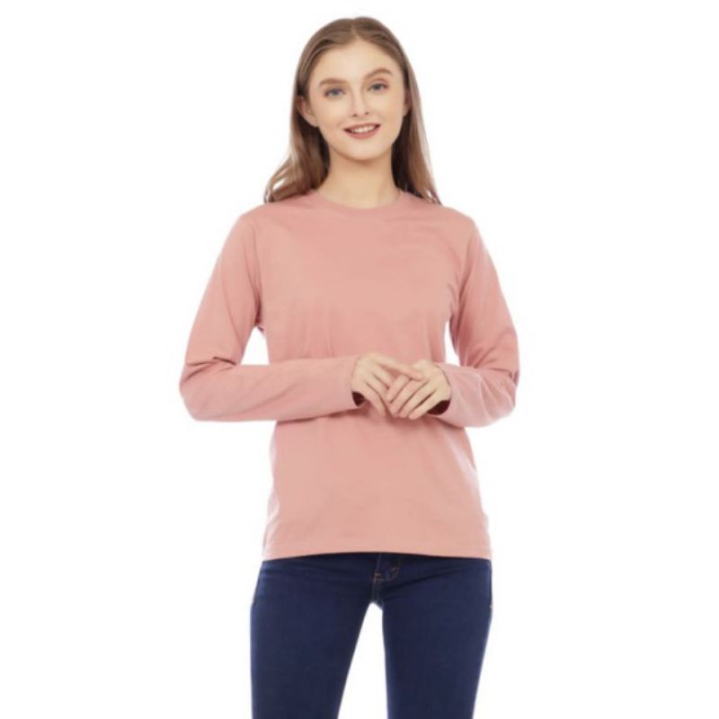 kaos wanita lengan panjang dusty pink kaos polos wanita pakaian wanita cotton combat