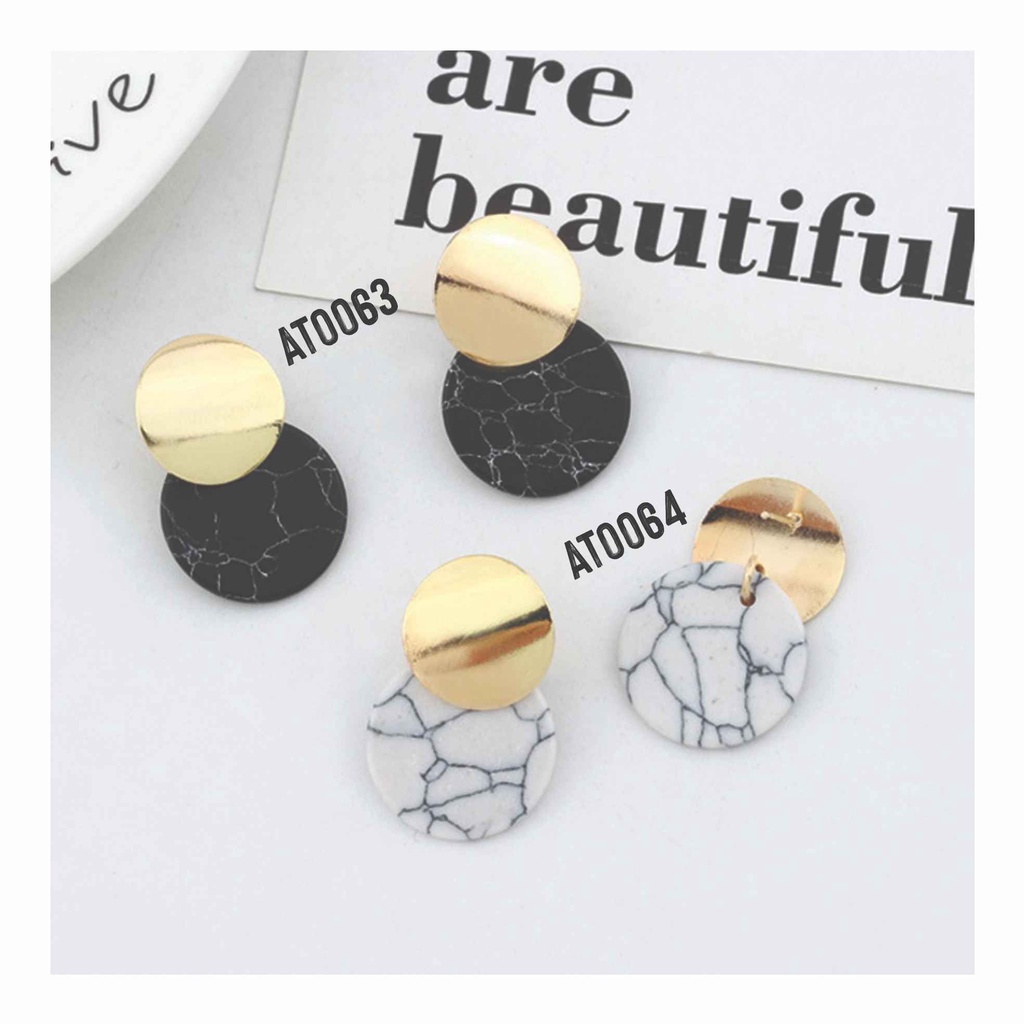 ANTING TUSUK WANITA FASHION KOREA STYLE MOTIF KERAMIK BLACK WHITE