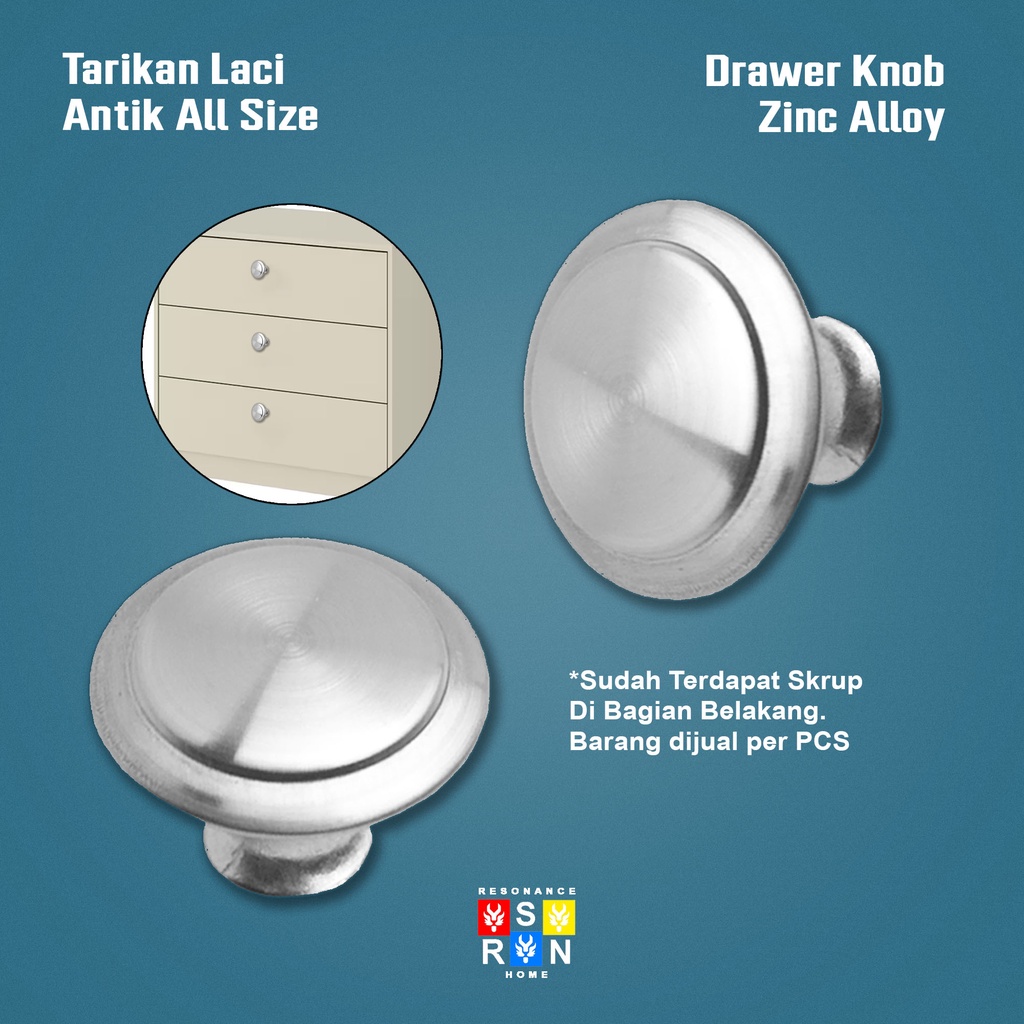 Tarikan Knop Laci / Pegangan Knob Laci Lemari Silver / Drawer Knob Resonance Home