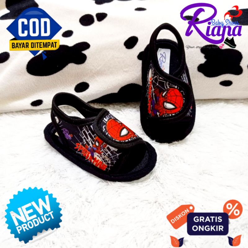 Sendal sepatu bayi prewalker motif Spiderman usia 0-12 Bulan