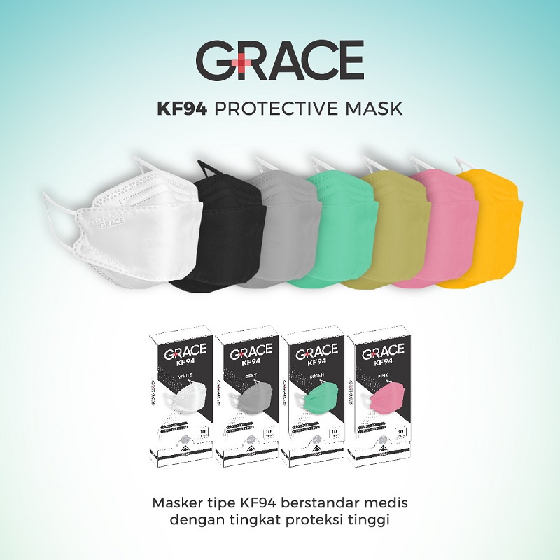 Masker Medis BFE 100% - Masker Grace 4 Ply Type KF94  - 1Box isi 10pcs  - Izin Kemenkes dan MUI - Ma