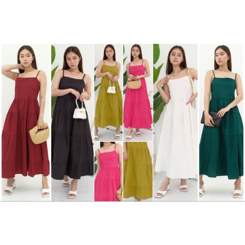 ❣️ SPECIAL PRICE ♡ PREMIUM ♡ ORIGINAL ! ALLICE VINTAGE PLAIN ADJUSTABLE TANK LAYER MAXI DRESS OVERALL OUTER ( HIJAB FRIENDLY )