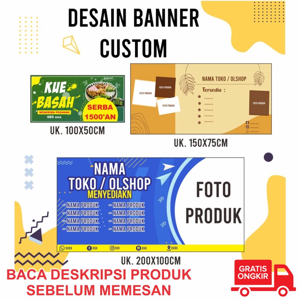 Jasa Desain Banner Spanduk Online Shop(Olshop // Warung // Kedai // Toko // acara Ultah //  Bisa Request Motif background dan ukuran // bisa direvisi berulang
