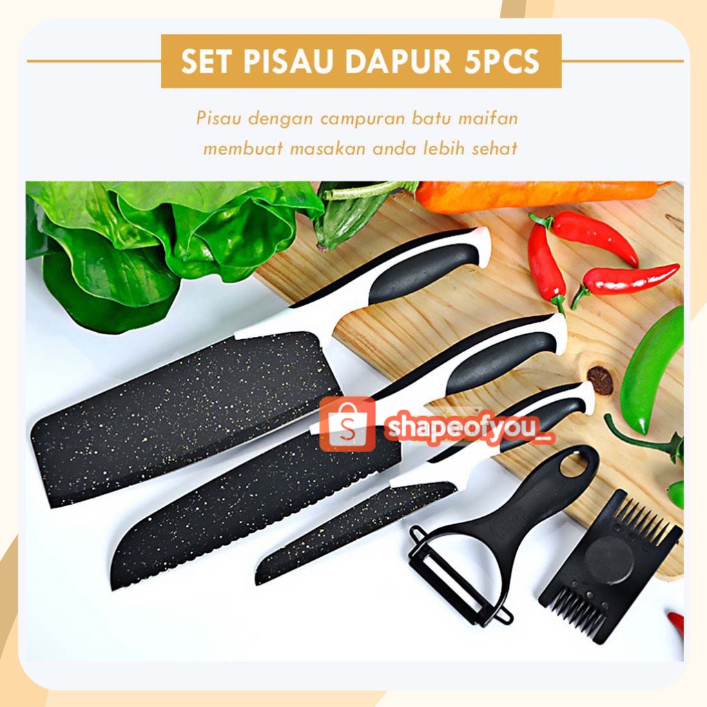 SET PISAU DAPUR ISI 5PC PISAU SET BATU MAIFAN 5in1 pisau dapur peeler Pisau Set Tajam Premium