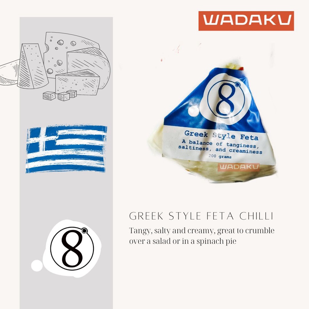 Chilli Greek Feta 200gr Organic Natural Cheese by 8 Degrees