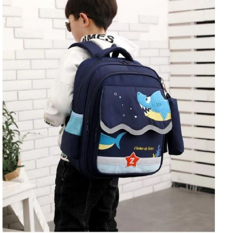 Winben Fashion-TAS RANSEL ANAK SEKOLAH LAKI LAKI SD TK PAUD MOTIF KARTUN HIU