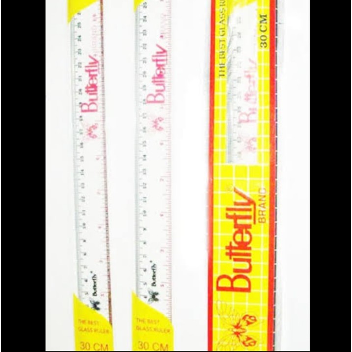 Penggaris Butterfly ATK Ecer Grosir Glass Ruler 30 cm Alat Tulis Sekolah