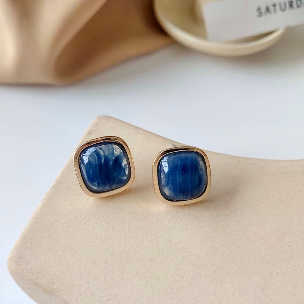 Mxbeauty Anting Wanita Fashion Gadis Manis Hadiah Perhiasan Telinga Biru Bahan Alloy Bentuk Persegi