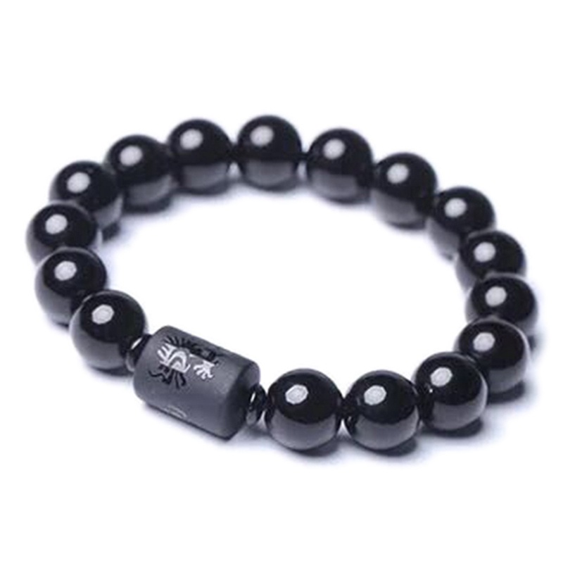 Gelang Manik-Manik Batu Obsidian Bulat 10MM Warna Hitam Untuk Pria / Wanita|Gelang Tangan Rantai Aksen Manik-Manik Untuk Perhiasan Wanita