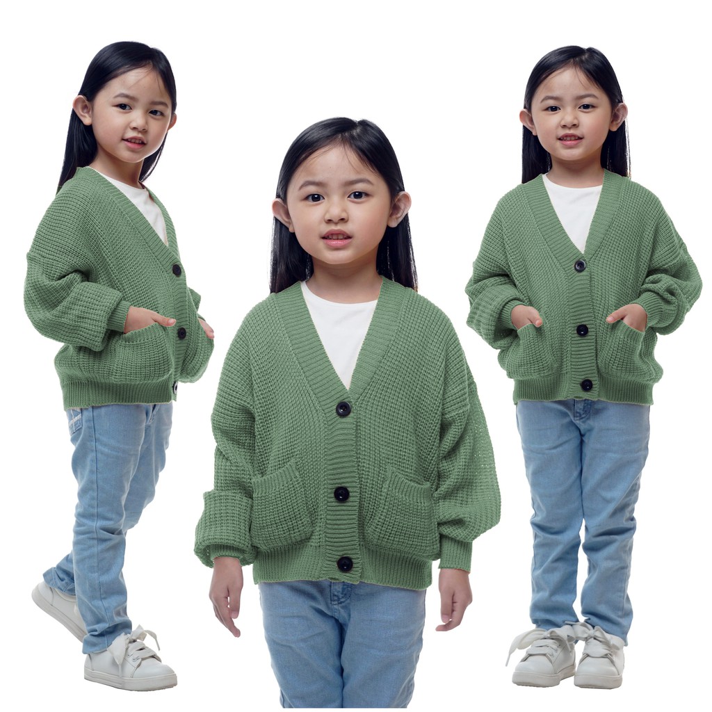 SWEATER CARDIGAN RAJUT ANAK PEREMPUAN MURAH WARNA HIJAU AVOCADO BISA COD