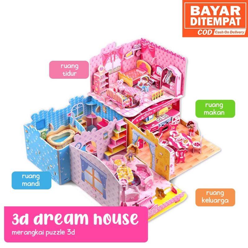 3D Puzzle Dream House Besar Puzzle Interior Rumah Puzzle 3D Miniatur Ruangan DIY Jigsaw Besar