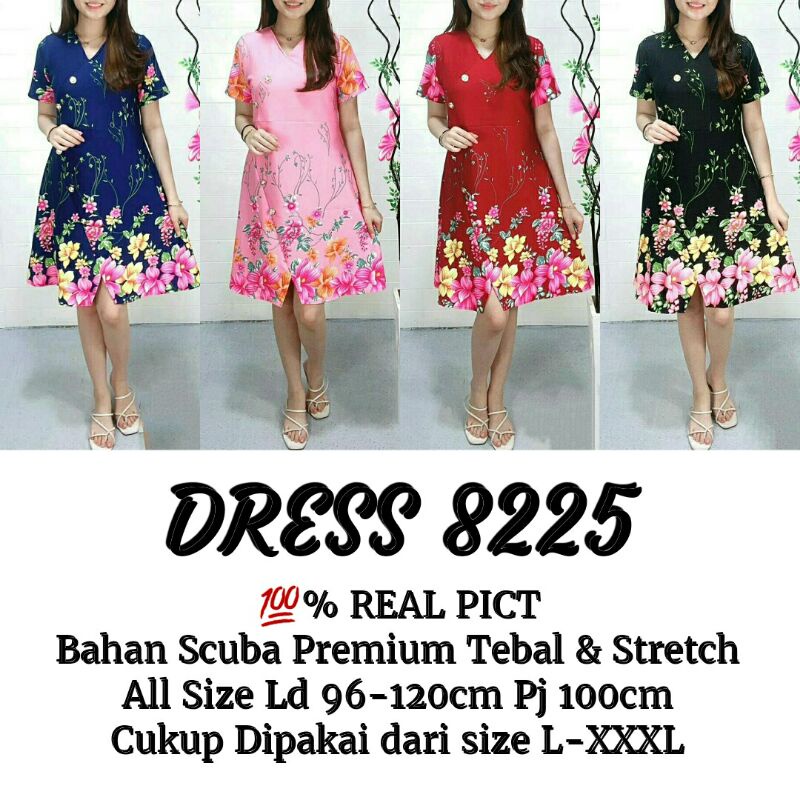 8225 Dress Scuba JUMBO / DRESS Bunga Jumbo / Dress Gereja / Dress Natal