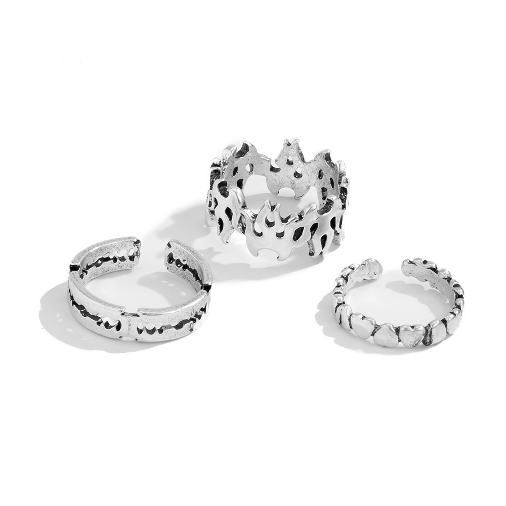 3pcs Cincin Model Terbuka Desain Hati Api Peach Gaya Retro Untuk Pria Dan Wanita
