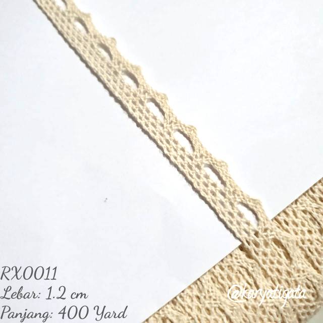 (RX0011) Renda Kait / Rajut Lebar 1.2 cm - Krem (400 Yard)