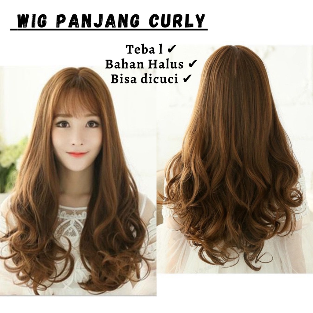 Wig Rambut Panjang Full Lace Bergelombang / Hair Extension Curly Poni Depan Rambut Palsu Perempuan Dewasa C2 F697