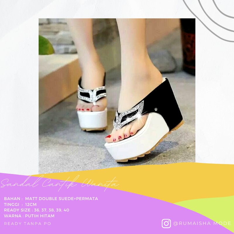 Sandal Wanita Terbaru Sandal Korea Sandal Kasual Original  WEDGES JEPIT 12CM