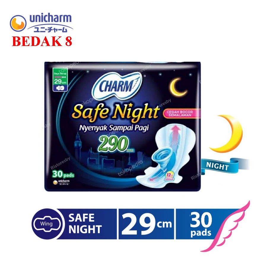 Charm Pembalut Safe Night 29cm Wing 30 pads