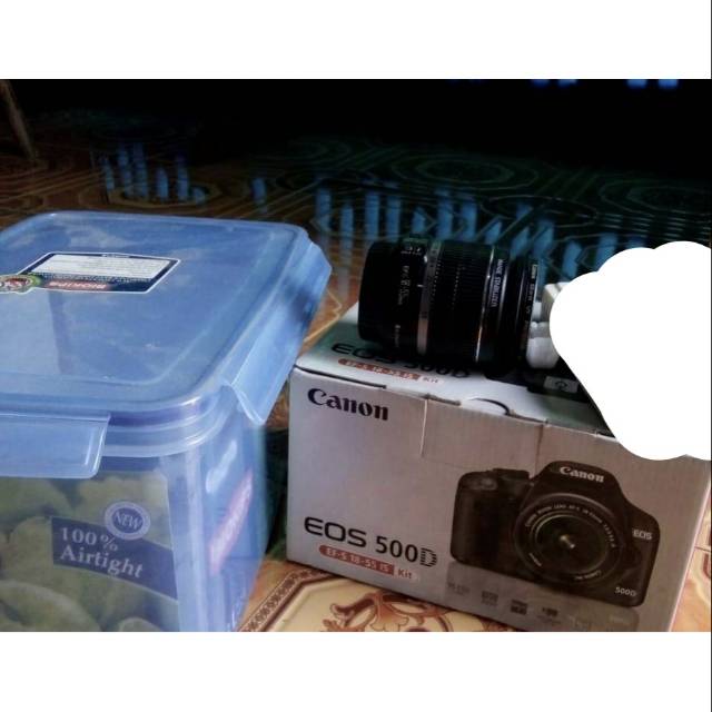 Kamera 500D canon + lensa kit  + tripod + dry box + tas kamera