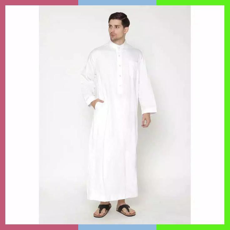 Jubah Pria Haramain Al Mulki/Gamis Pria Dewasa Putih, M