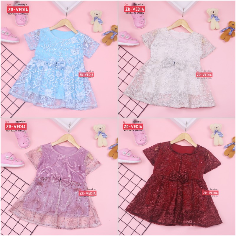 Dress Icha Brukat uk 6-12 Bulan / Gaun Brukat Pesta Baju Import Baby Cewek Dres Brokat Anak Perempuan