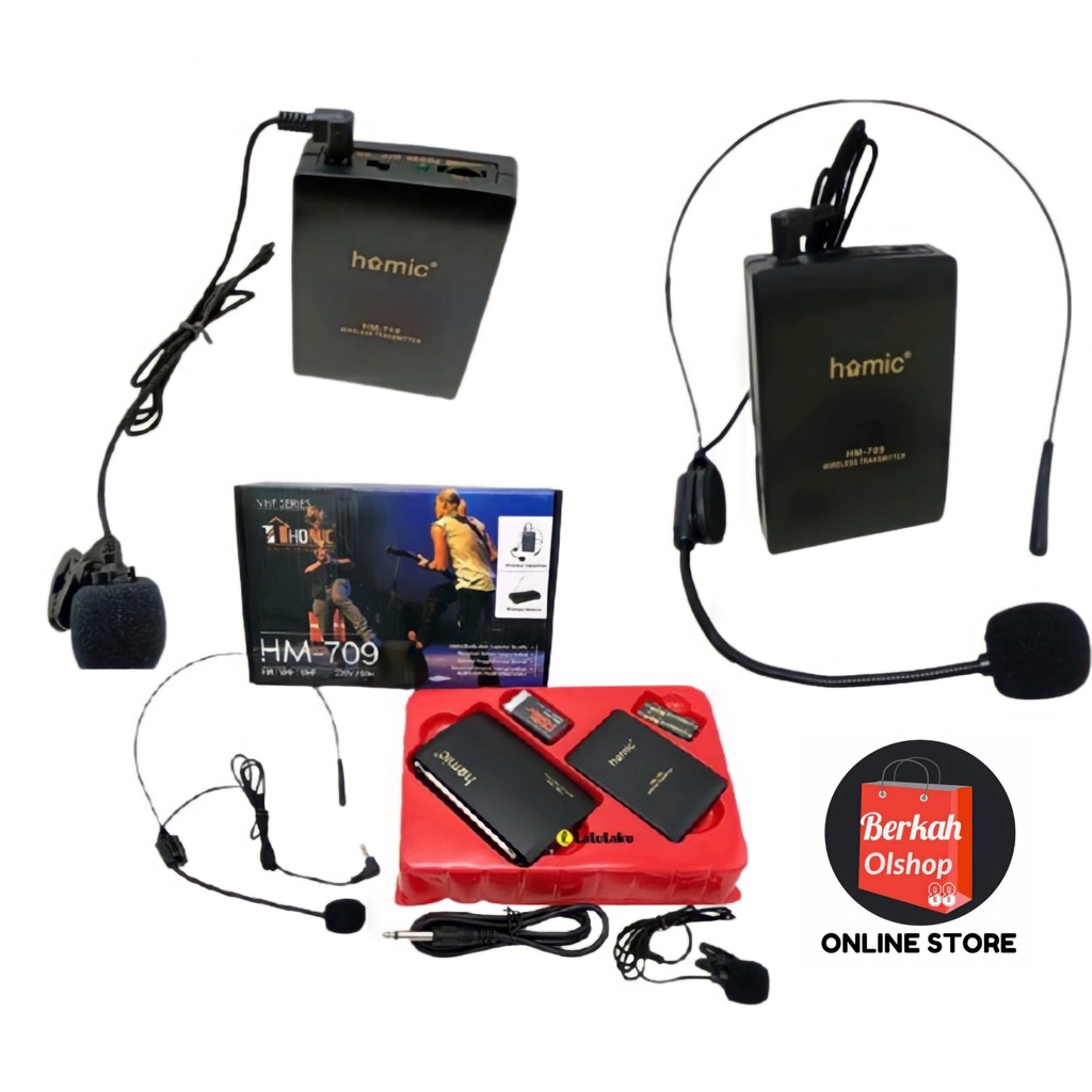 Mic Wireless Mic Senam Mic imam masjid kancing jepit bando Homic HM-709 CLIP ON + Headset