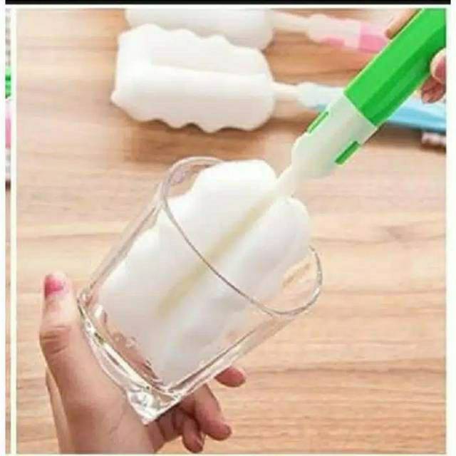 Sikat Pembersih Botol Minum Bahan Spons dengan Gagang Panjang untuk Dapur