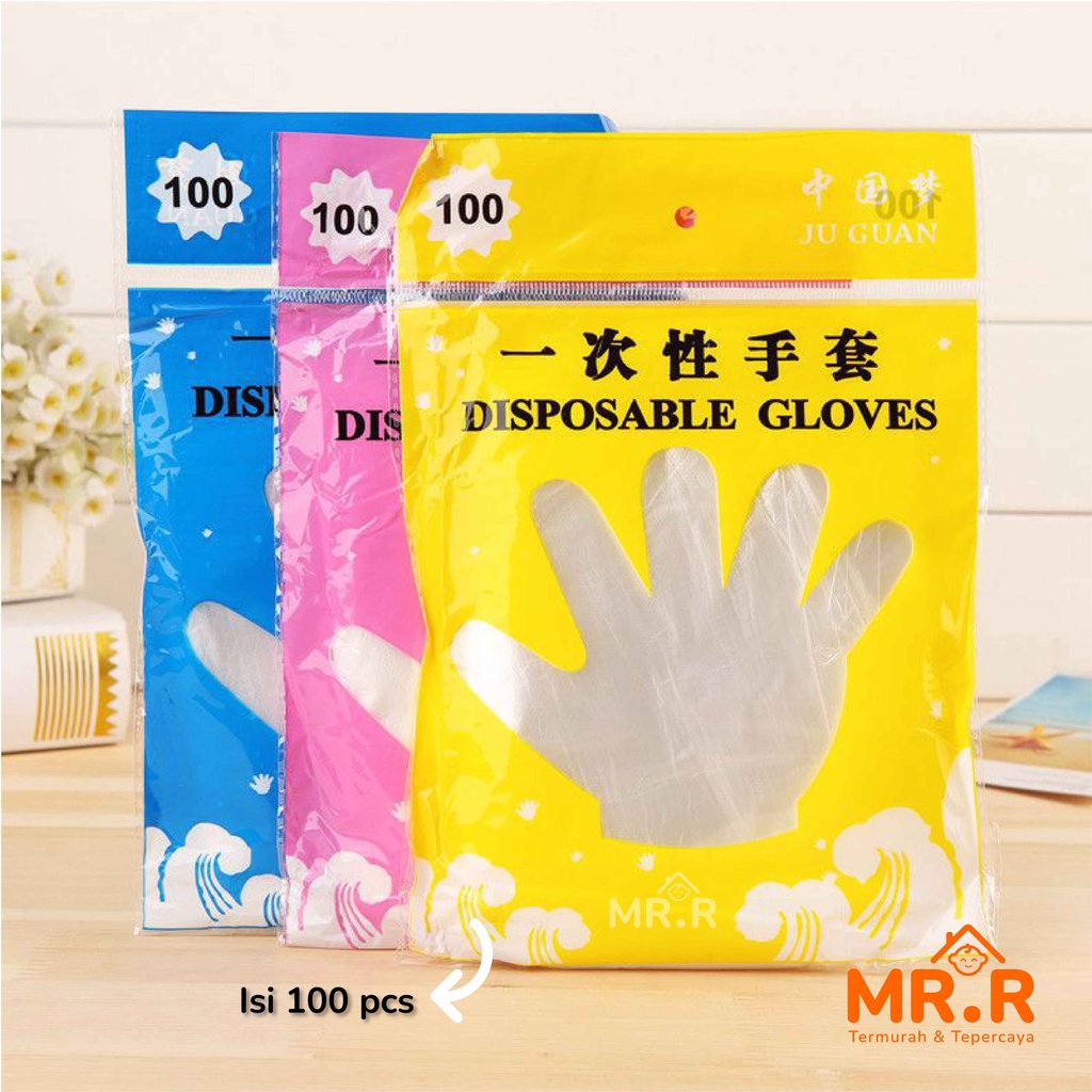 Sarung Tangan Plastik Sekali Pakai isi 100 Pcs Transparan Food Grade Disposable Plastic Gloves