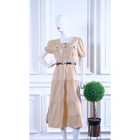 DRESS BANGKOK BAHAN PREMIUM KOREA STYLE + BELT