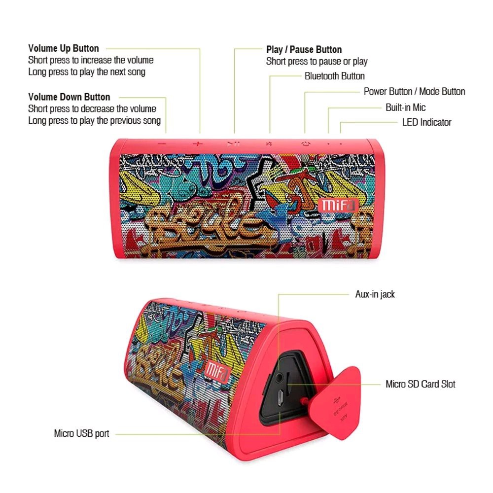 Gilaa Mifa A10 Bluetooth Speaker Stereo - Red Grafiti Berkualitas