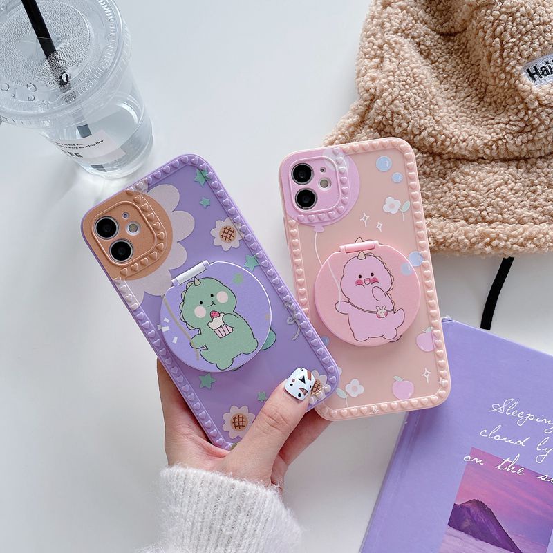 Cute Dinosaur Mirror Soft Case OPPO A9 A5 A31 A53 A33 2020 A83 A3S C1 A7 A5S A12 A11K F9 A52 A92 A57 A39 A15 A15S A16 A54 A74 VIVO Y91 Y93 Y95 Y91C Y11 Y12i Y12 Y15 Y17 Y19 S1 Pro Y83 Y81 Y50 Y30 Y30i Y20 Y20S Y12S-4