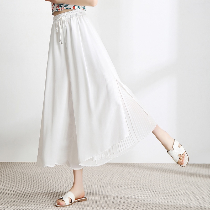 【SALE】korean Layered Elastic Waist Solid Wide Leg Pants 7256