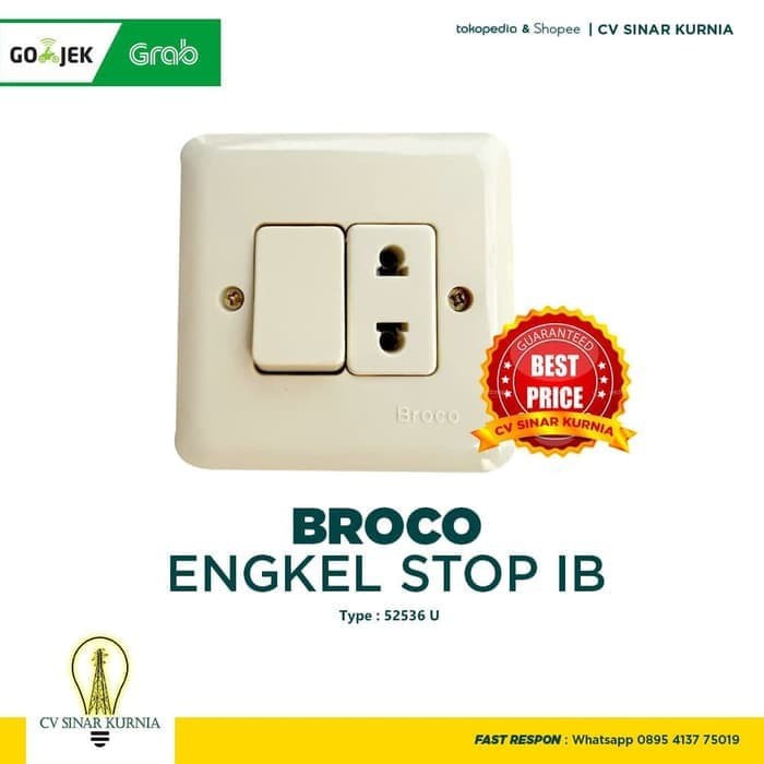 Stop Kontak + Saklar Merk Broco 52536U Engkel Stop IB Warna Cream