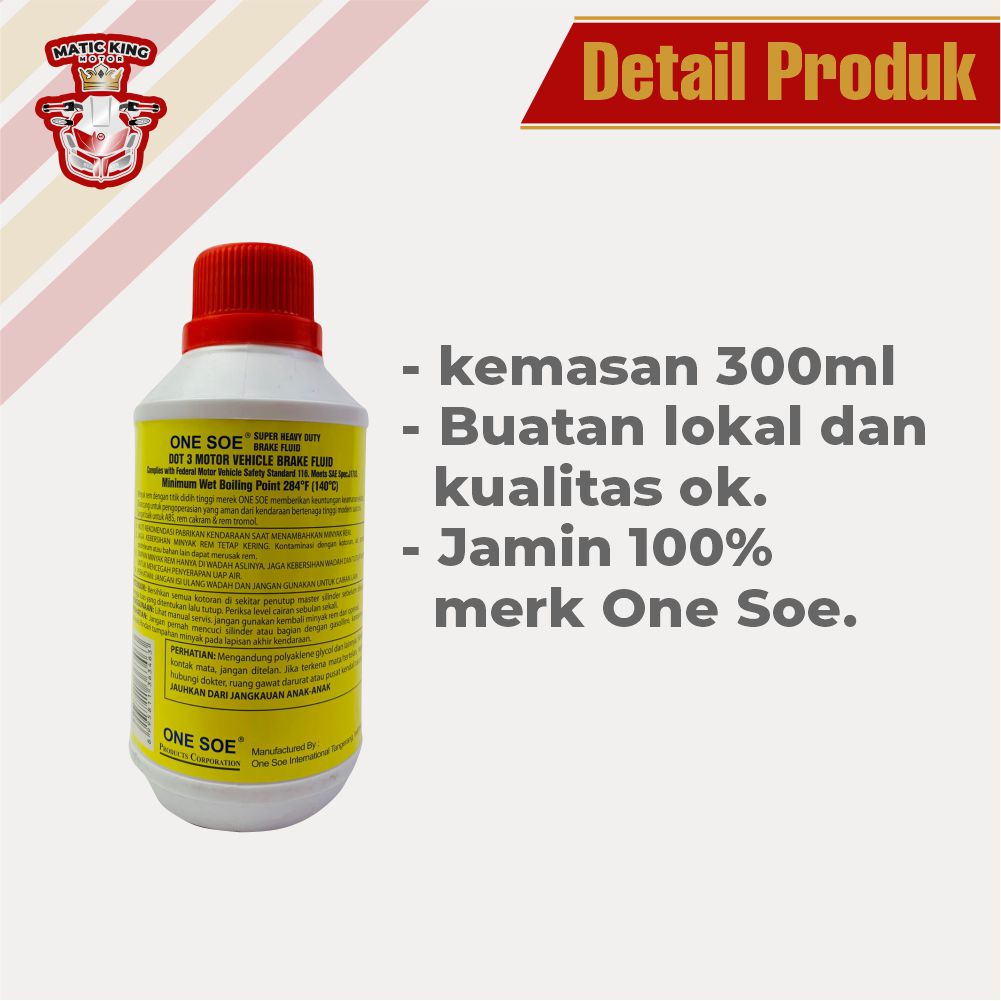 minyak rem dot 3 brake fluid One Soe 300 ml warna merah