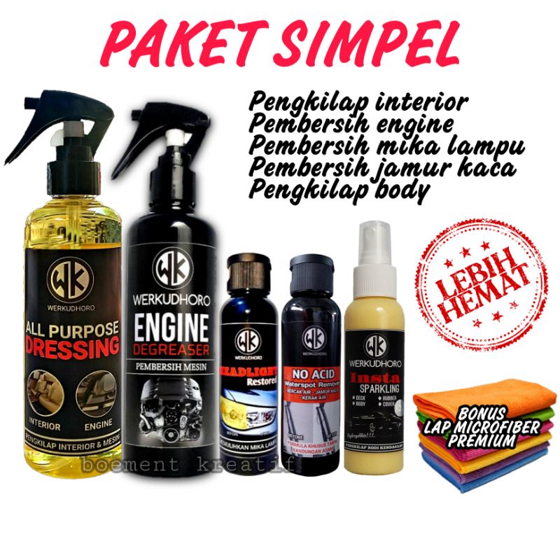 Paket perawatan kendaraan / engine degreaser / pengkilap interior / Pembersih mika lampu menguning / Pembersih jamur kaca / pengkilap body bonus microfiber premium