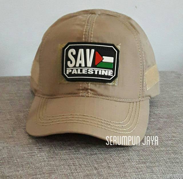 TOPI SAVE PALESTINE - TOPI VELCRO TAN + PATCH