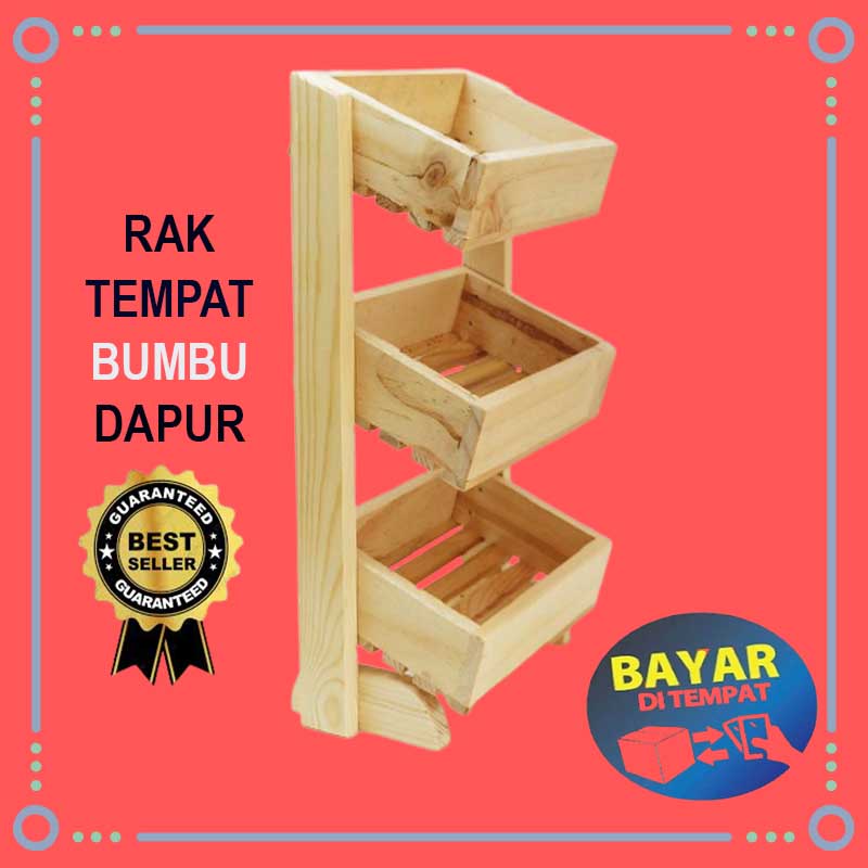 Perlengkapan Rak Dapur dari Kayu Susun 2 3 Serbaguna Tempat Bumbu Dapur Bawang Merah Putih Susun Min