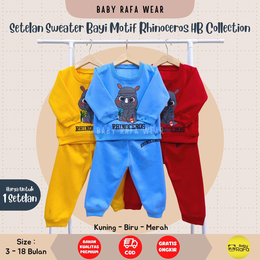 Setelan Sweater Bayi Anak 3 - 18 Bulan merk HB COLLECTION motif RHINOCEROUS