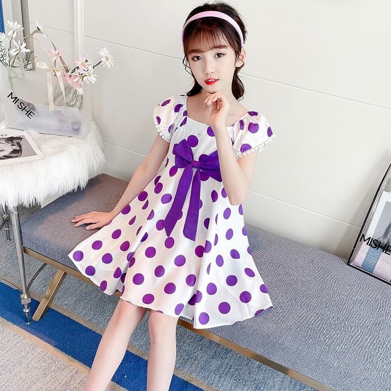 Promo !! Dress anak cewek simple/ dress anak/ dress sale zig zag ribbon polka import uk 3-7th (orange,hitam)