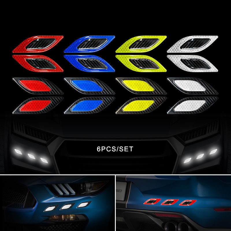 6 Pcs Stiker Strip Reflektor Bumper Mobil Motif Serat Karbon 3D