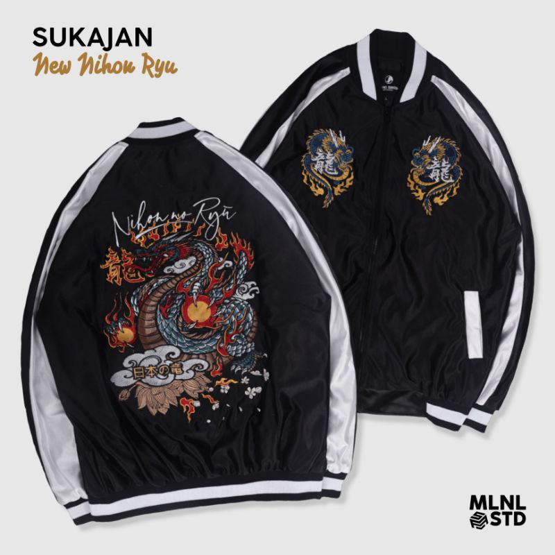 Sukajan Jacket Nihon Ryu Dragon Black Jaket Sukajan Naga Bordir Original Sukajan Jacket Jepang Muray